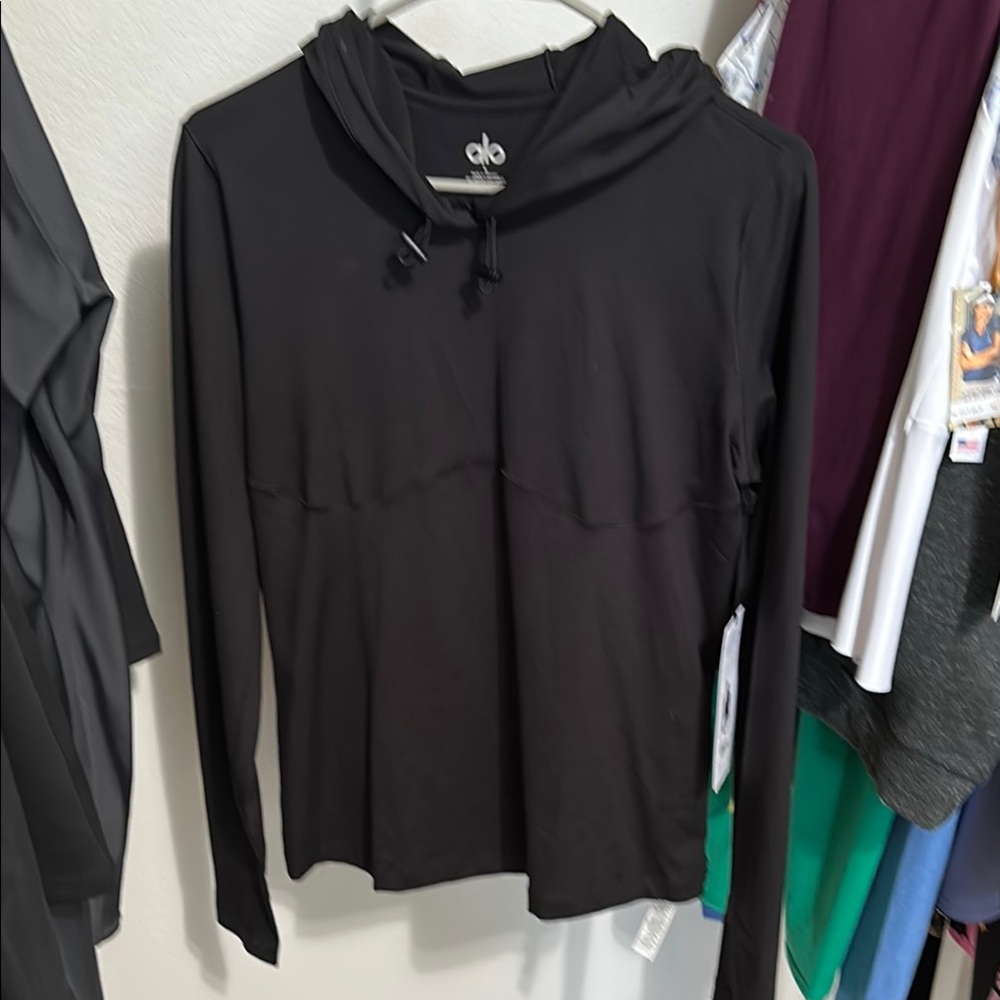 ALO Yoga Alosoft Black Long Sleeve Hooded Runner - SZ L. NWT